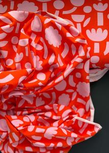 Organic Cotton Jersey Knit - Tetris Flowers, Orange