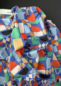 Fabric: Organic Cotton French Terry - Birds & Shapes, Blue