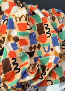 Organic Cotton French Terry - Birds & Shapes, Tan