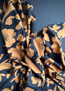 Linen: Floral Cutout Ochre, Japanese Cotton Linen Fabric