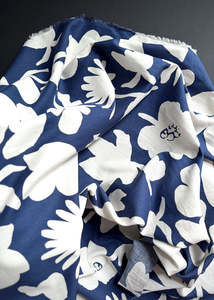 Linen: Floral Cutout Blue, Japanese Cotton Linen Fabric
