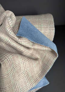 Fabric: Double Sided Plush Wool Coating, Blue Haze Check.