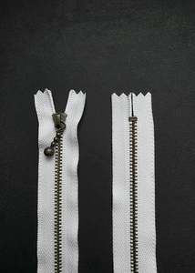 YKK Antique Brass Zip with Ball Pull, Bright White