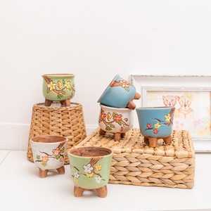 Small Footed Glazed Ceramic Plant Pots/Planters