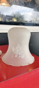 1980s Lighting: Frosted Shade with Floral White Pattern     FFW