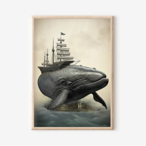 Art Prints: Vintage Blue Whale | Art Print
