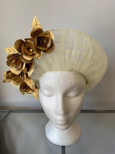 SOLD/Devine Soft Yellow Halo with Gold Leather Roses – MJ Hatz