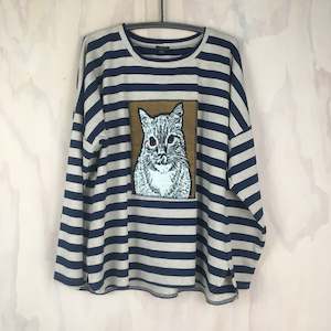 Tops 22: Vesta Longsleeve Sweater - Stripey Cat Lucky Last size med