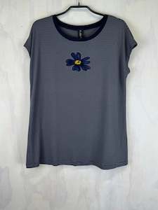 100 Under: Pluto Alice T -  Navy/Grey Stripe Flower