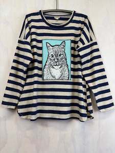 Tops 21: Vesta Longsleeve Sweater - Stripey Aqua Cat