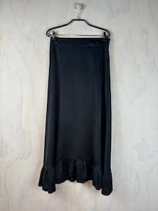 Vesta: Vesta Frill Skirt - Black Satin