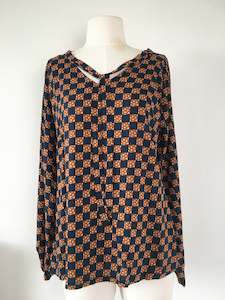 Vesta V Tie Top - Navy and Rust Check lucky last size Lge