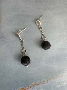 Lava Bead Earrings - Sterling Silver