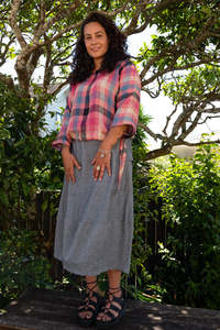 Linen: Juna Tulip Cargo Skirt | Chambray