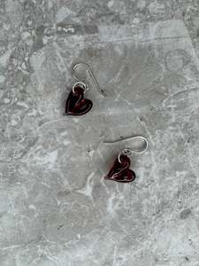 Glass Heart Earrings - Ruby