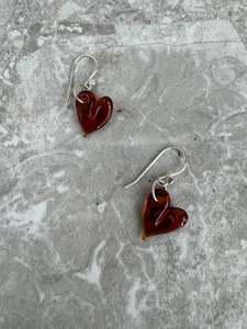 Glass Heart Earrings - Amber