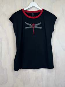 Pluto Alice Top | Black Merino with Red Band / Dragonfly