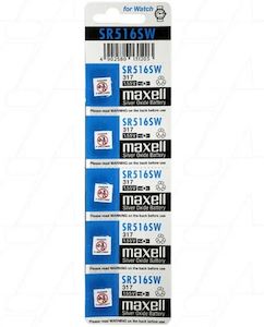Maxell: Maxell Silver Oxide SR516SW Watch Battery Button Cell - 5 Pack