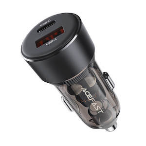 Car Charger: Acefast Dual Charging USB-A & Type-C Transparent Fast Car Charger 30W B12