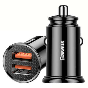 Car Charger: Baseus Mini Dual USB Fast Car Charger 30W
