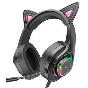 Wired Headphones: hoco. Cute Glowing Cat Ear Gaming Headset with Mic and LED Light W107