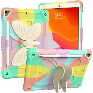 Pad Cases Screen Protectors: iPad 6th 9.7 2018 Three Layer Multipile Angles Butterfly Stand Case with Penslot