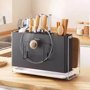 Mobie All-in-One Stainless Steel Knife Block with Magnetic Lid Holder and Drip Tray E25122