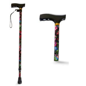 Walking Sticks: T Handle Walking Stick - Bloom Pattern Lightweight Cane