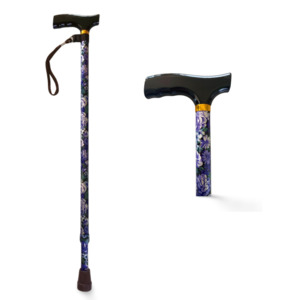 Walking Sticks: T Handle Walking Stick - Purple Floral Pattern
