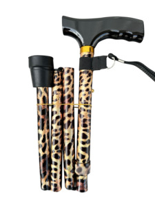 Walking Stick – T Handle Folding, Leopard Colour - Mobility Warehouse