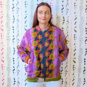 One-of-a-Kind, Recycled Purple Daisy Bomber (S - M)