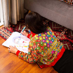 Festival: One-of-a-Kind, Recycled Floral Red Bomber (S - M)