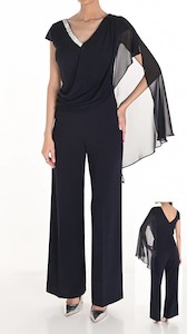Cape Jumpsuit with Silver Jewel Accent FLJS5
