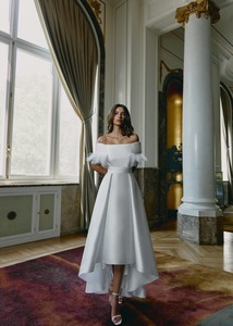 Off-Shoulder Feather Trim A-Line Gown