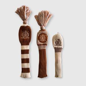 Fathers Day Gift Guide: Wool Knit Golf Covers Set - Cream / Brown