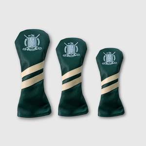 Leather Golf Covers Set - Forest Green / Cream