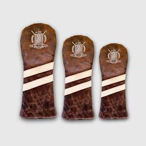 Gifts For Him: Leather Golf Covers Set - Brown / Cream