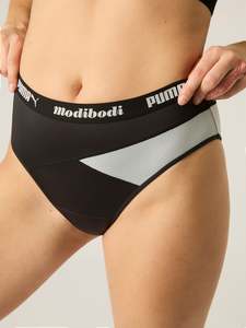 Moderate Absorbency: Puma X Modibodi Active Hi Cut Full Brief Moderate Black/Platinum Grey