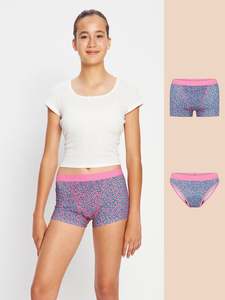 New: Teen Hipster Boyshort & Bikini Mystic Leopard Pink 2 Pack