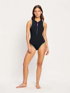 Women: Puma X Modibodi Swimwear Zip Front One Piece Super Black Orchid