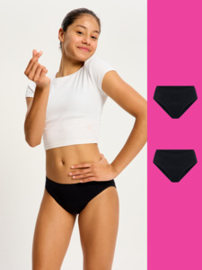 Moderate Absorbency: Teen Soft Stretch Seamless Hipster Bikini 2 Pack Moderate Black