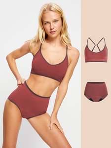 Moderate Absorbency: Puma x Modibodi Plum Perfect Bralette & Boyleg Set