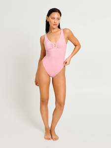 One Pieces: Swimwear Shimmer V Neck One Piece Light-Moderate Peony Pink