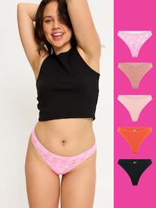 Perspiration: SmileyWorld® | Modibodi Thong Gifting 5 Pack Happy Place Multi