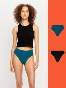 Moderate Absorbency: Seamfree Hi Waist Cheeky Teale Blue & Thong Black 2 Pack