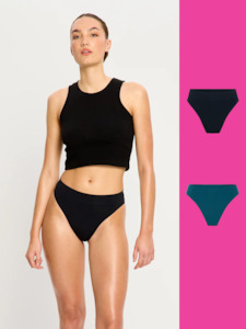 Seamfree Hi Waist Cheeky Black & Thong Teale Blue 2 Pack