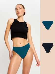 Modicomfort Seamless Hi Waist Cheeky Teale Blue & Thong Black 2 Pack