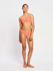 Teen Swimwear Cross Back Crop Top Wavy Pink