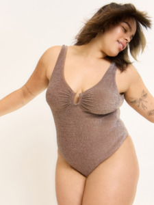 Swimwear Shimmer V Neck One Piece Light Espresso