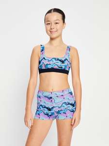 Swimwear: Teen Swimwear Performance Hi Waist Short Super Marble Blue